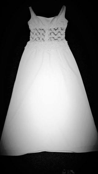 Beautiful Handmade Cream Wedding or Any Occasion Dress with Lace & Pearl Detail