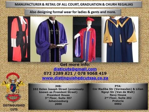 GRADUATION, CHURCH, COURT GOWNS FOR SALE/HIRE IN JOHANNESBURG