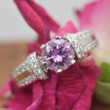 Beautiful!! 1.40ct Pink Moissanite Ring With Diamond Simulant Accents 925 Sterling Silver Moissanite