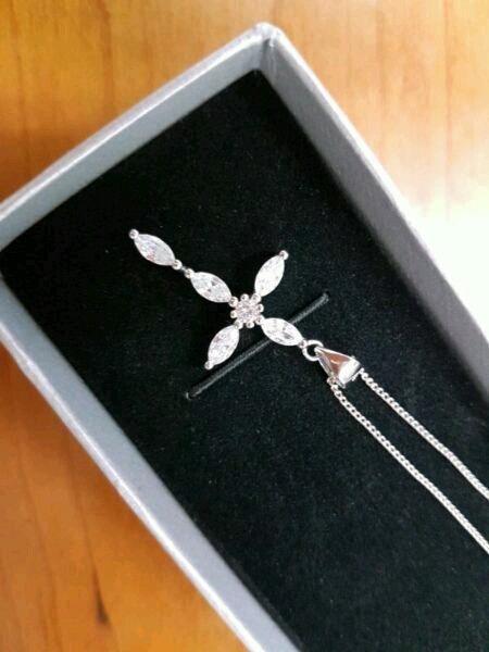 Sterling silver cross on necklace