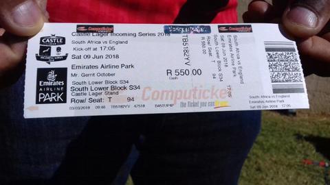 Rugby ticket for sale bokke vs england