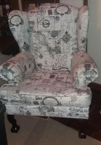 Vintage Print Wingback Chair