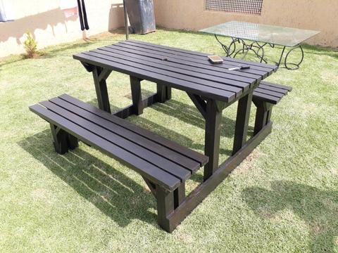 Wooden patio benches