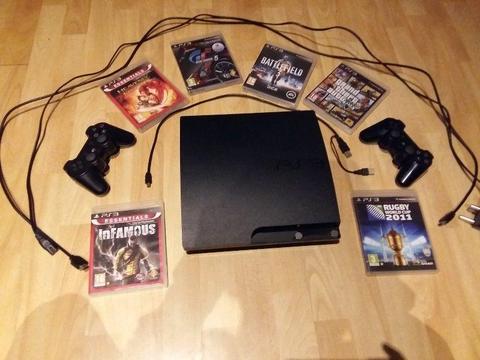 PS3 console, 2 controllers, 7 games