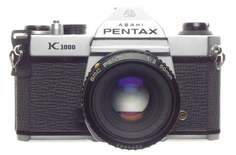 PENTAX K1000 Vintage 35mm SLR film camera with SMC-Pentax-M 1:2 f=50mm lens filter strap clean