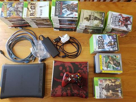 Xbox 360 slim (limited edition) with 76 games & 2x guitar controllers