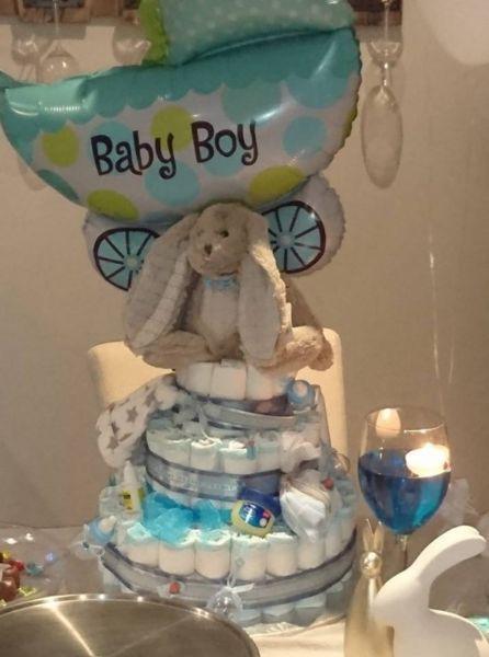 Baby Shower Diaper Cakes and decorations