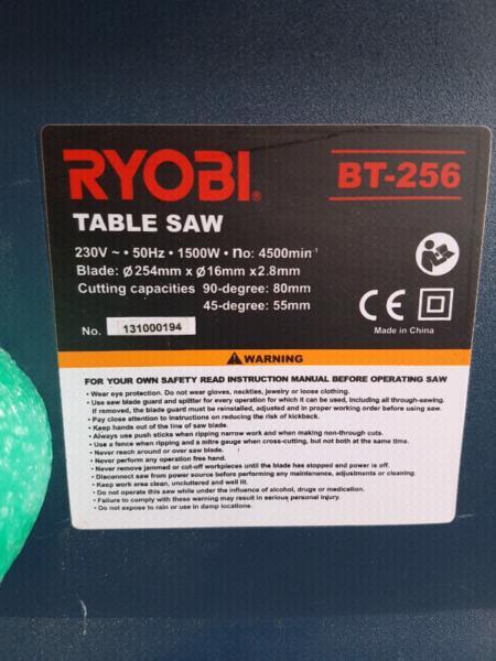 Ryobi Table saw BT 256 for sale