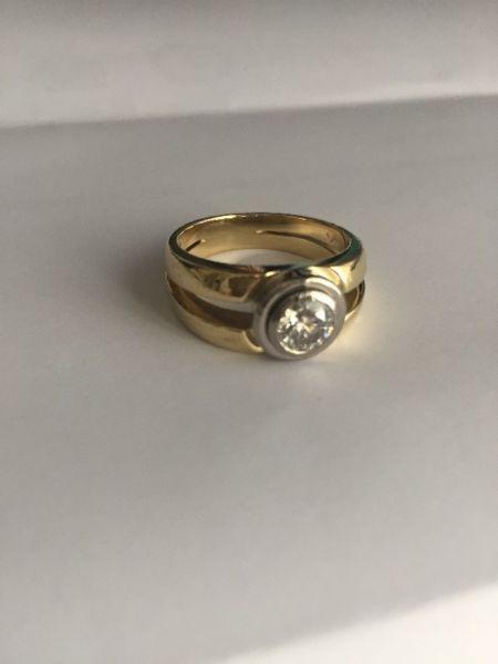 Beautiful 18K Yellow & White Gold Handmade Diamond Engagement Ring