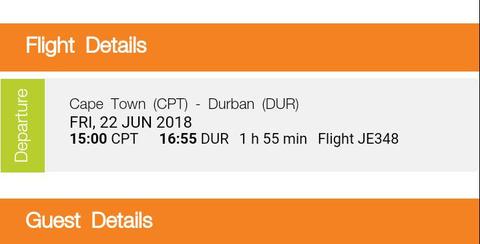 MANGO Flight to Durban