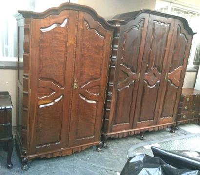 2 x antique ball and claw gable top wardrobes