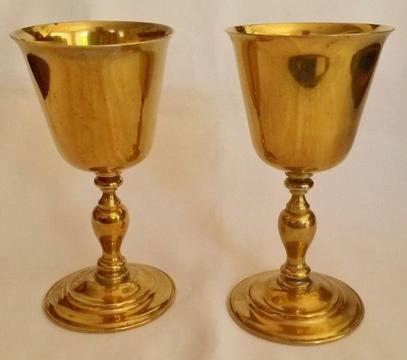 2 x Lovely Viners brass (gold?) plated goblets