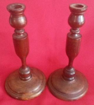 Beautiful pair of vintage stinkwood candle holders (lg)