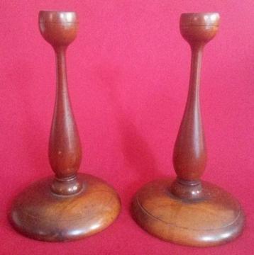 Beautiful pair of vintage stinkwood candle holders