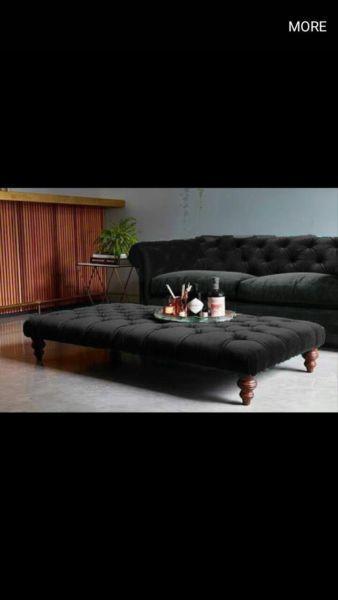 Velvet chesterfield couch with matching ottoman
