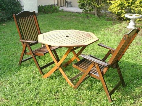 2 x Teak octagonal Outdoor tables and 2 chairs sets