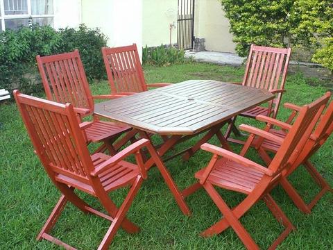 Teak Six seater outdoor / patio table and 6 chairs