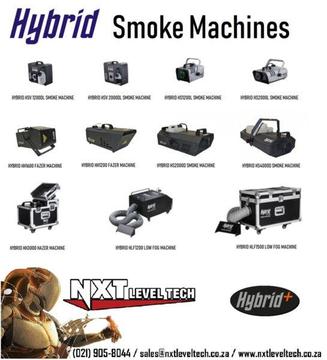 HYBRID SMOKE, HAZER, FAZER and LOW FOG MACHINES with FULL 12 MONTH WARRANTY