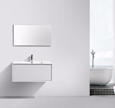 Modena Bathroom Cabinet with Stone / Quartz Basin, 900 mm L, 1 drawer, WHITE matt, ref KCMD900W