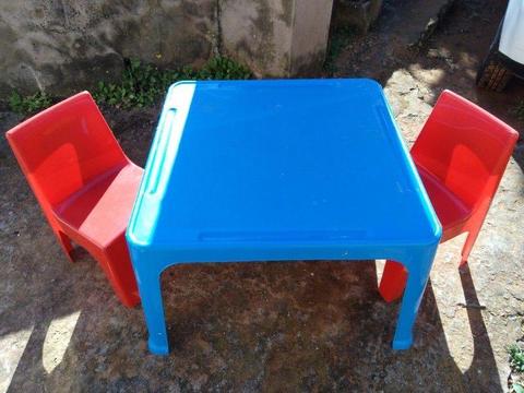 Kids plastic table and 2 chairs +
