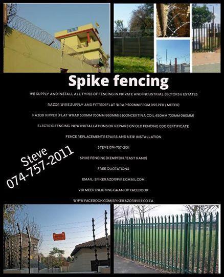 Spike Fencing / Razor wire supply and fitted & Electric fencing / at low costs