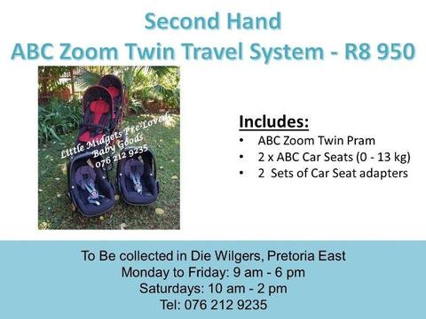 Second Hand ABC Zoom Twin Travel System (Red and Black)