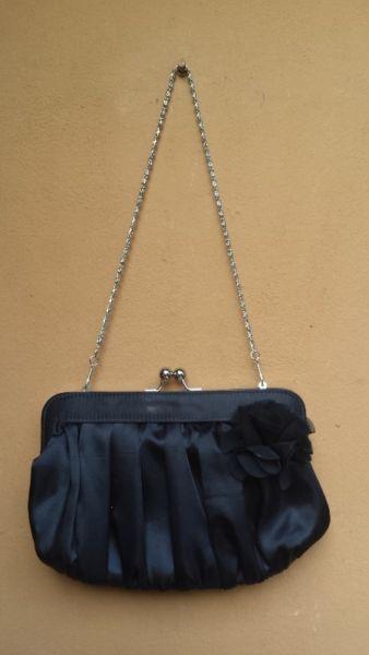 Beautiful, old black satin handbag