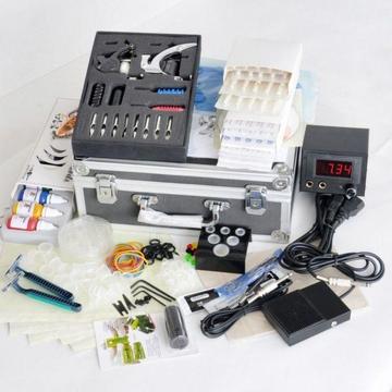 BRAND NEW PROFESSIONAL 2XGUNS COMPLETE TATTOO KIT MACHINE WITH(COLOURS, ALUMINIUM GRIPS)