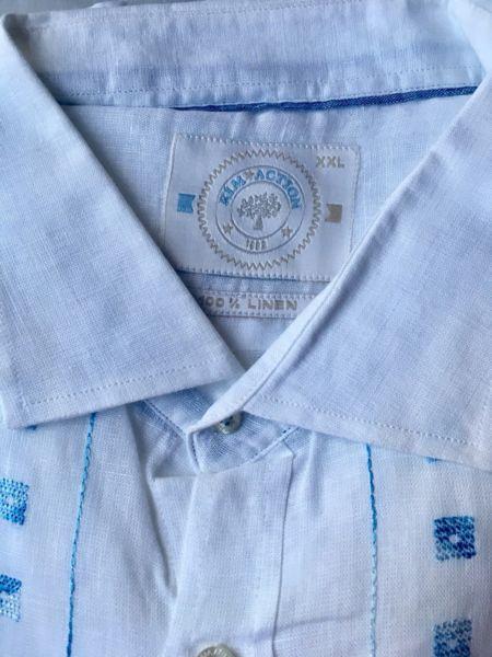 Men’s 100 % Linen white & blue shirt XL