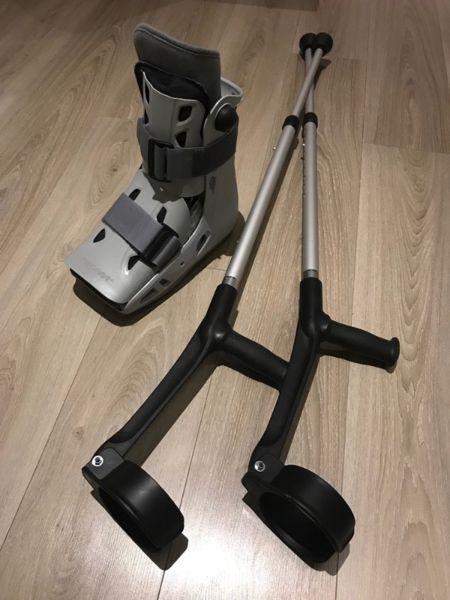 Crutches and Size Large Aircast Moon Boot - as new