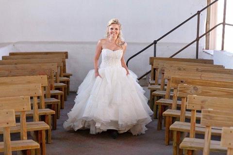 Viola Chan ivory/ champagne wedding dress for sale. Style CWG568 size 4