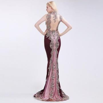 ELEGANT CLARET-RED PROM/EVENING DRESS WITH COURT TRAIN (SIZES 2-24)