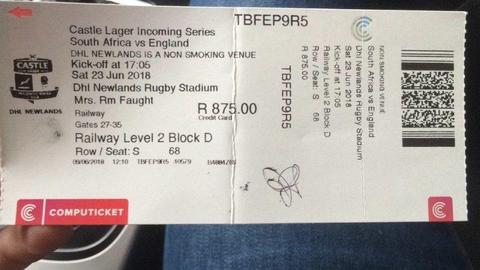 2x Springboks vs England tickets
