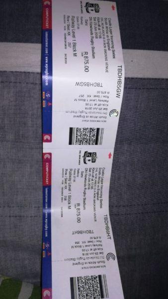 4 Block M tickets for Saturday's Rugby match South Africa vs England