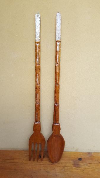 Beautiful large wooden fork & spoon