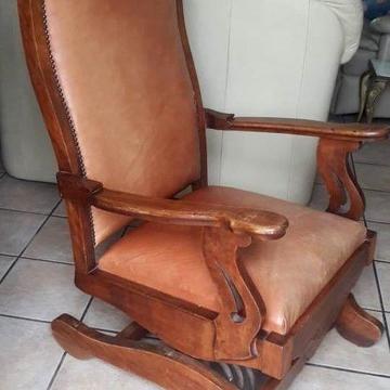 Antique Wooden & Genuine Leather Rocking Chair