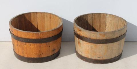 2 Vintage Mini French Oak Wine Barrel Planters