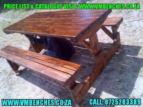GARDEN BENCHES -- PICNIC BENCHES, FULL PRICE LIST--AND--CATALOGUE -- visit--- WWW.VMBENCHES.CO.ZA