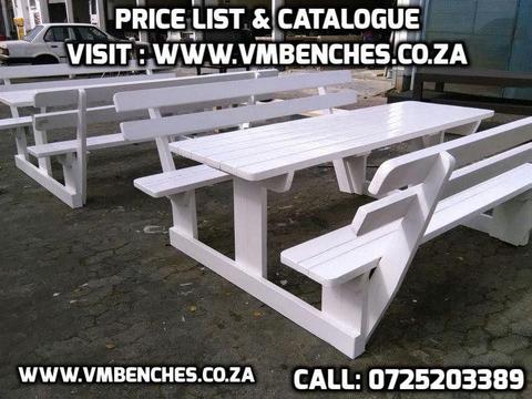 OUTDOOR FURNITURE and PATIO BENCHES , FULL PRICE LIST--- CATALOGUE visit --- WWW.VMBENCHES.CO.ZA