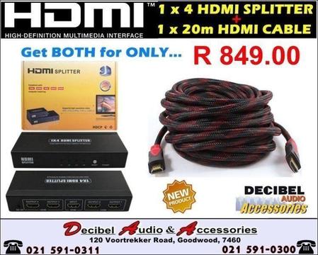 HDMI 20M Cable + HDMI 4-Way Splitter