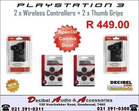 Playstation 3 Wireless Controllers x 2 + Thumb Grips x 2 | R 449.00 COMBO DEAL