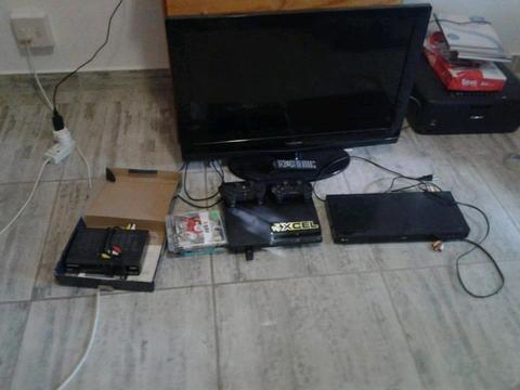 Playstation 3 with 32 inch tv, ovhd decoder with blueray dvd player