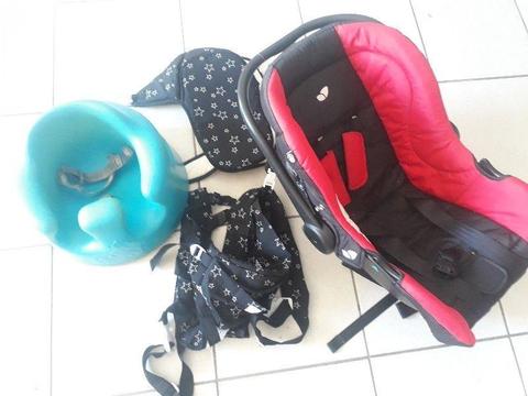 Baby car seat, Bumbo baby sitter and baby carrier sling
