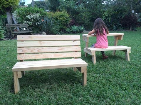 Bench with back turns into Desk/Seat for a child