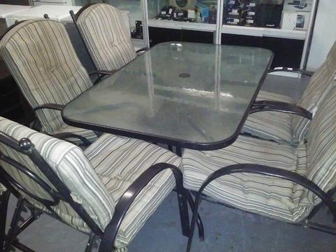 PATIO TABLE WITH 5 CHAIRS AND PILLOWS