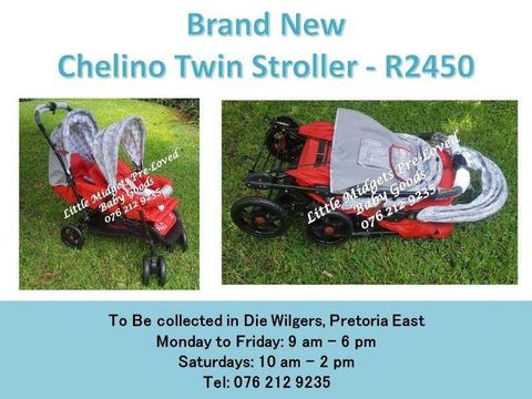 Brand New Chelino Twin Stroller (Red and White)