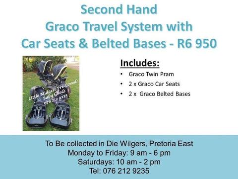 Second Hand Graco Travel System with Car Seats & Belted Bases