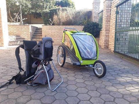 VANTLY Jogging/bike trailer for 2 toddlers and K-Way hiking pack