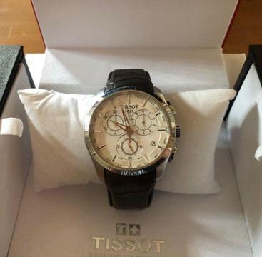 Tissot mens watch with brown leather strap COUTURIER CHRONOGRAPH Scratch-resistant sapphire crystal