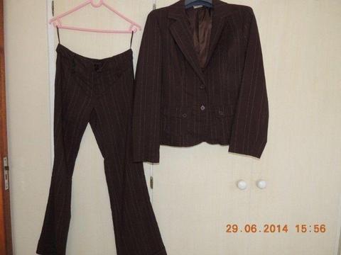 LADIES BROWN PIN STRIPE SUIT - SIZE 34 - R120,00